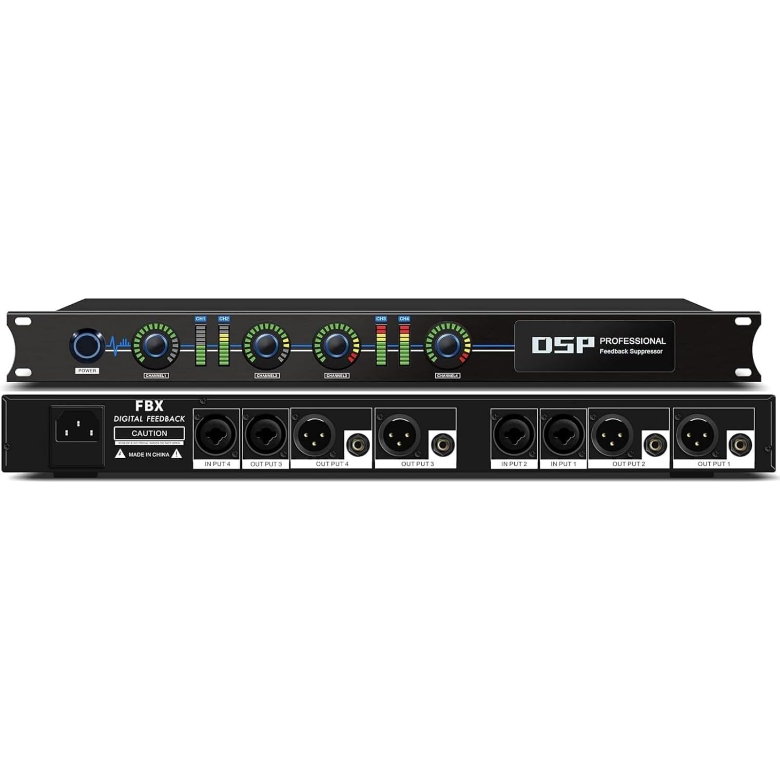 FBX-2244 Supresor de retroalimentación profesional, equipo de procesamiento automático de señal digital, procesador de altavoces Dsp, equipo de silbato inteligente totalmente automático (4 en 4