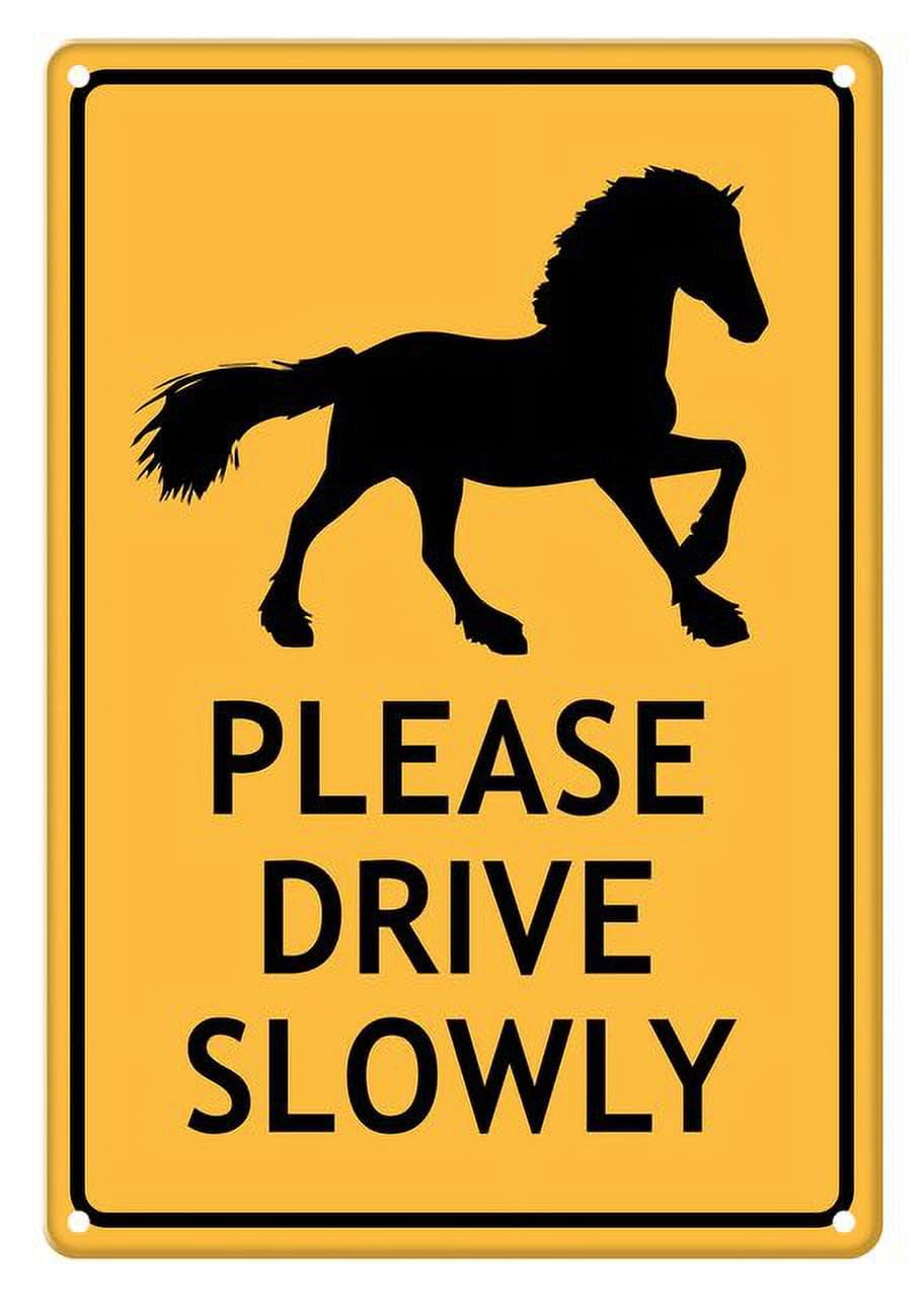 Clydesdale Themed Please Drive Slowly Aluminum Tin Sign 12"x8" For Horse Owners, Drivers - Home Kitchen Wall Decor