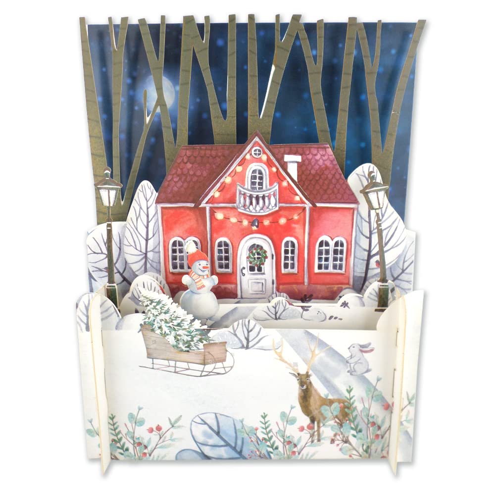 Festive Home Snowman & Sleigh 3D Pop Up Christmas Greeting Card by Alljoy Cards XPOP021