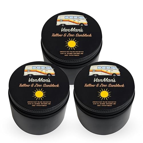 Vanman's - Protector solar de zinc y sarga (paquete de 3) - Protector solar de sarga de ternera 20 SPF resistente al agua con aceite de oliva, cera