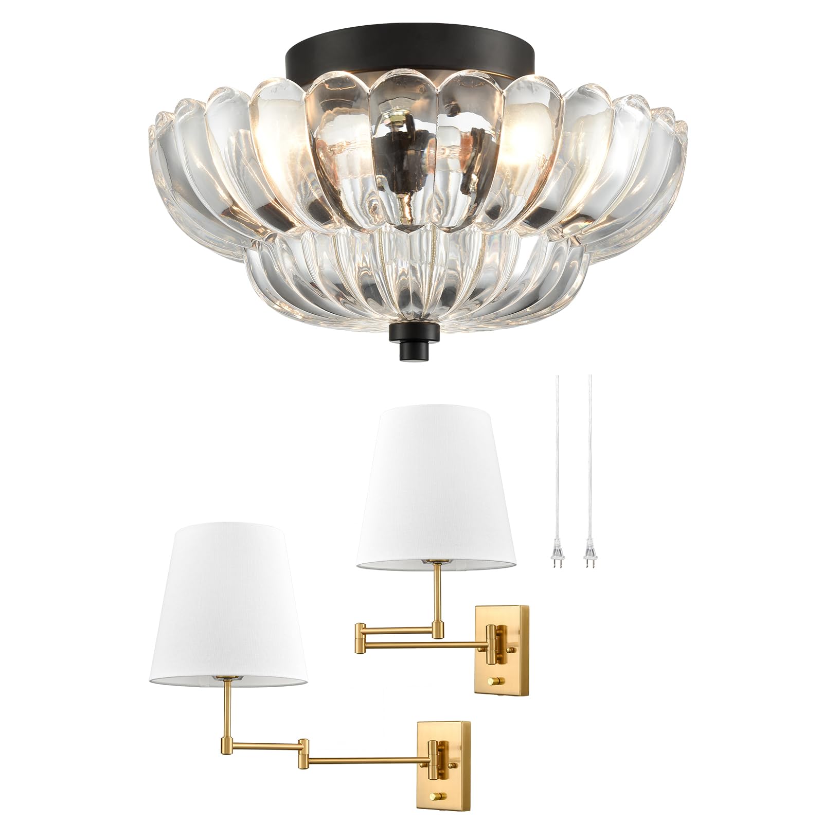 HYDELITE Black Ceiling Light & Gold Swing Arm Wall Lamp Set, Creating Unique Light and Shadow Charm!