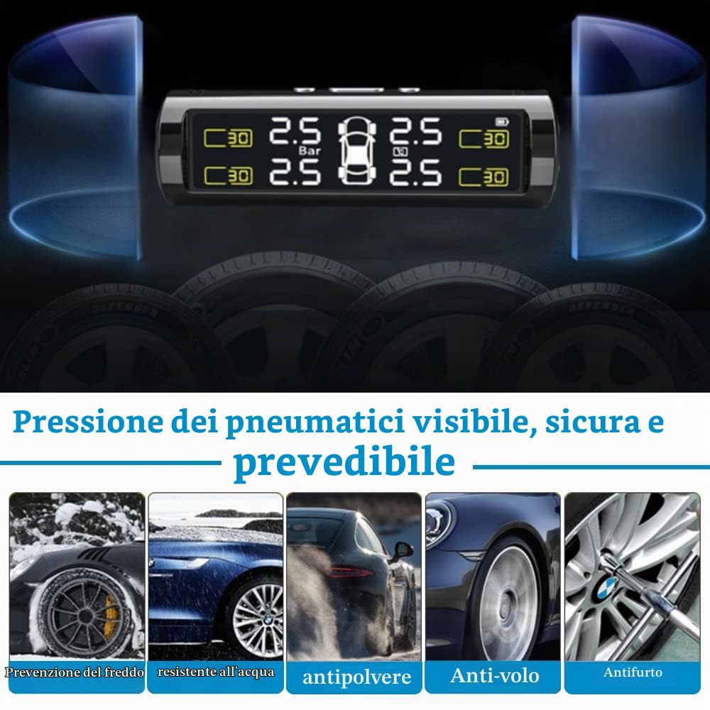 Sistemi di monitoraggio del sensore di Pressione dei Pneumatici con Display LCD TPMS Rilevatore di Pressione in Tempo Reale Universale per Auto con valvola Esterna