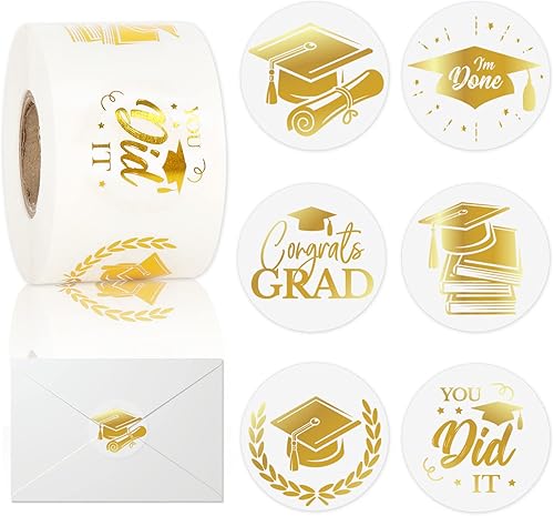 Whaline 600 calcomanías de graduación de oro transparente para clase de 2025, calcomanías de graduación de 1.5 pulgadas, calcomanías de sellado de