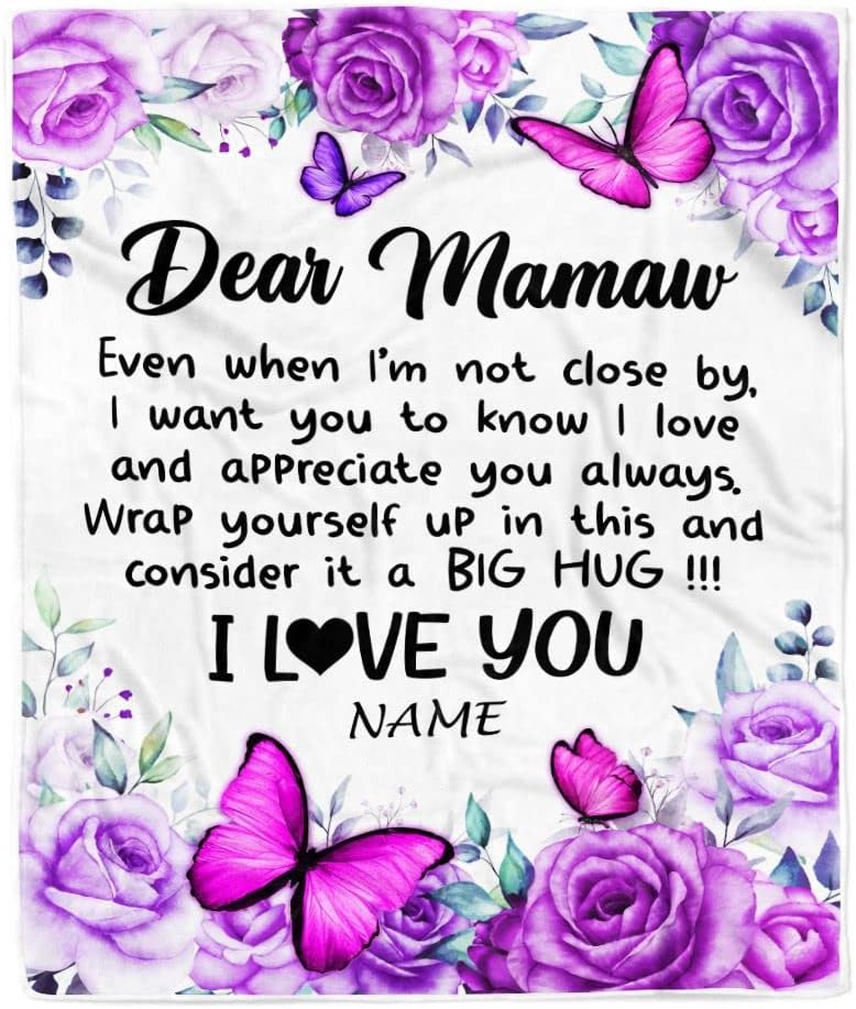 Personalized to My Mawmaw Blanket from Grandkids Floral Air Mail Letter I Love You Mawmaw Birthday Mothers Day Christmas Customized Fleece Throw Blanket (30 x 40 in Baby Size)