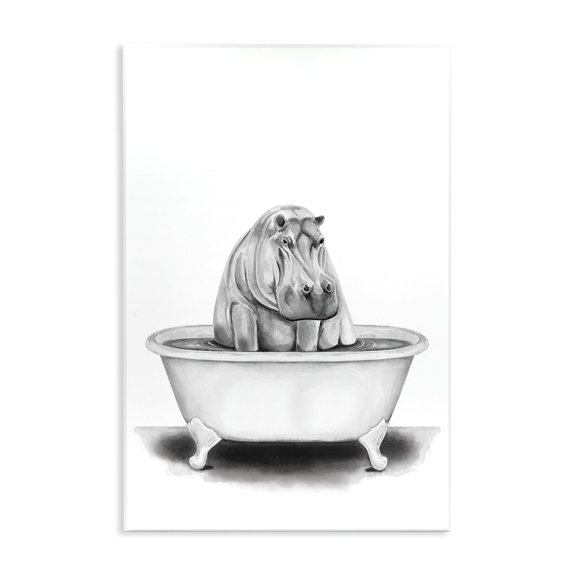 Funny Hippo in a Tub Bathroom, 10 x 15 Inch Mounted Print on Wall Plaque