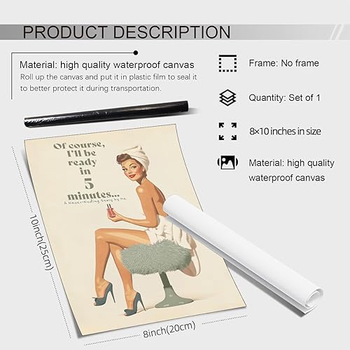 Miniatura 2 de noxozoqm Póster bohemio de baño verde salvia, vintage de los años 70, arte de pared con texto en inglés "Of Course I'll Be Ready in 5 Minutes",