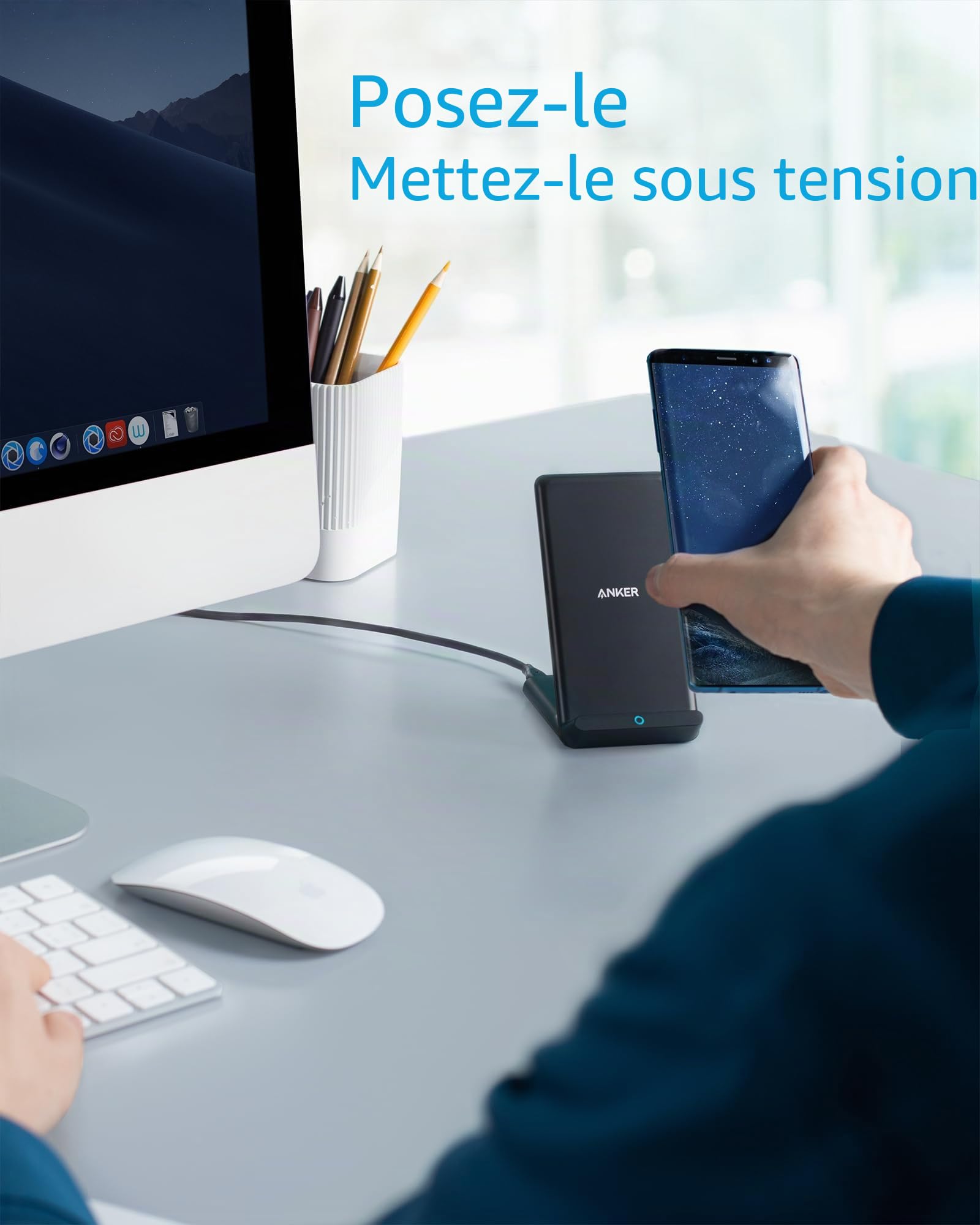 Anker Chargeur Induction iPhone PowerWave Stand, 10W Chargeur sans Fil Rapide pour Samsung Galaxy S9, Compatible Standard 5W iPhone 17/16 Pro Plus, Mate 20 (Chargeur Mural Non Inclus)