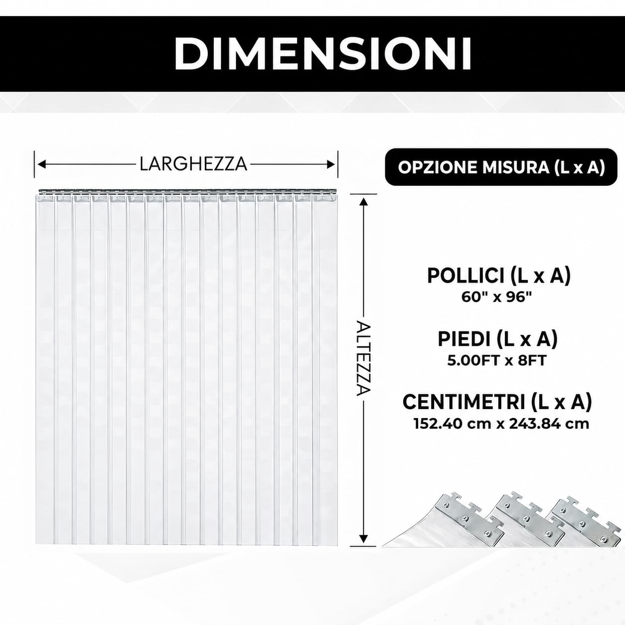 Tenda a Strisce in PVC Trasparente 152x244 cm Tenda Industriale Impermeabile e Resistente per Celle Frigorifere, Magazzini, Garage e Porte Commerciali Facile da Installare
