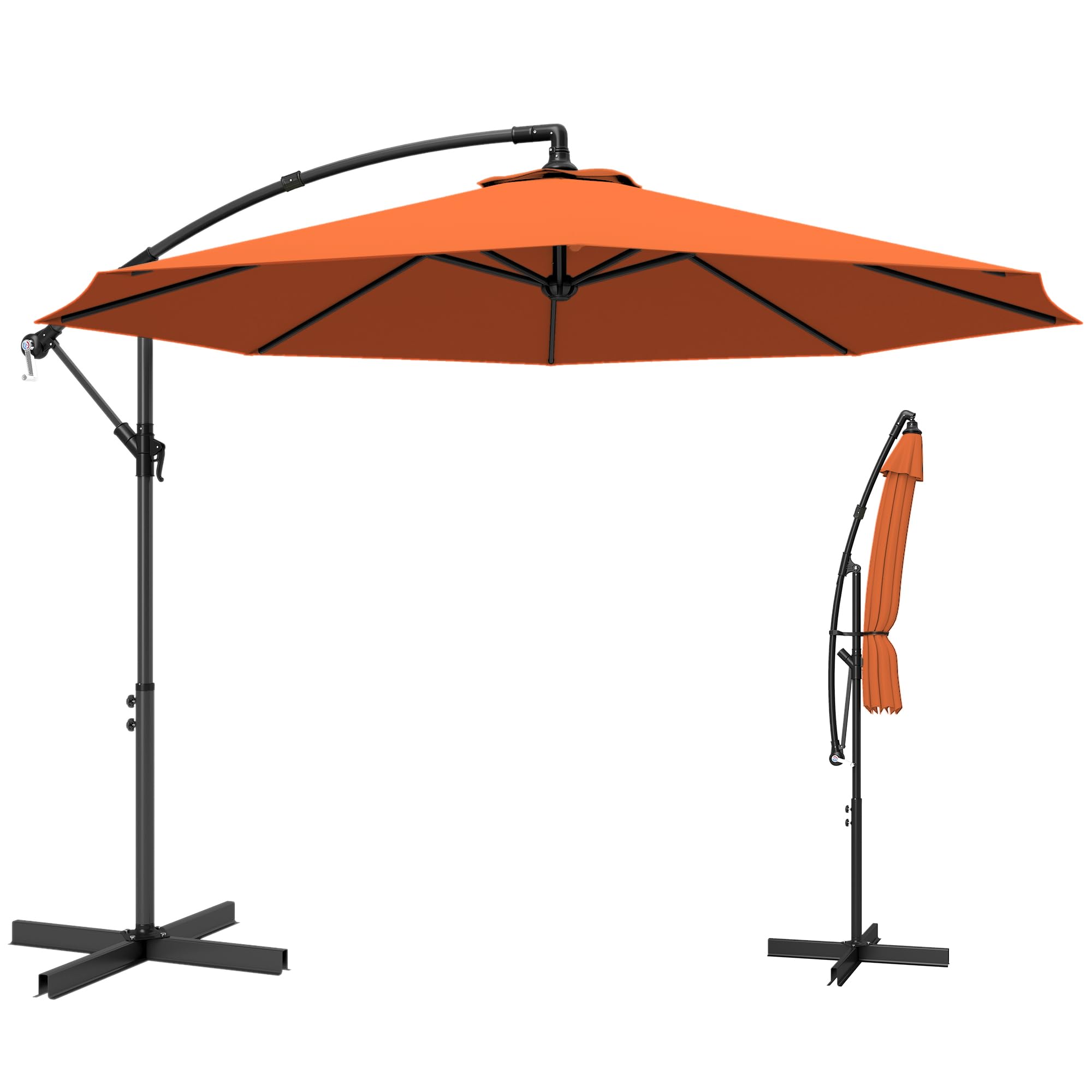 Outsunny Orange 3 M Cantilever Parasol With Cross Base, Offset Outdoor Umbrella With Crank Handle, Hanging Sun Shade,