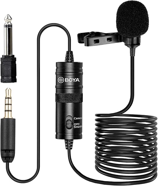 Boya BY-M1 Professional Lavalier Microphone, Omnidirectional Clip On Lapel Mic for Canon Nikon Sony DSLR Cameras, iPhone, Android, Samsung Podcast Video Recording Interview Video