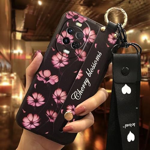 Phone Case Compatible with Huawei Nova15, Flower Dirt-resistant Lanyard Waterproof Durable Wrist Strap Kickstand Shockproof Desi