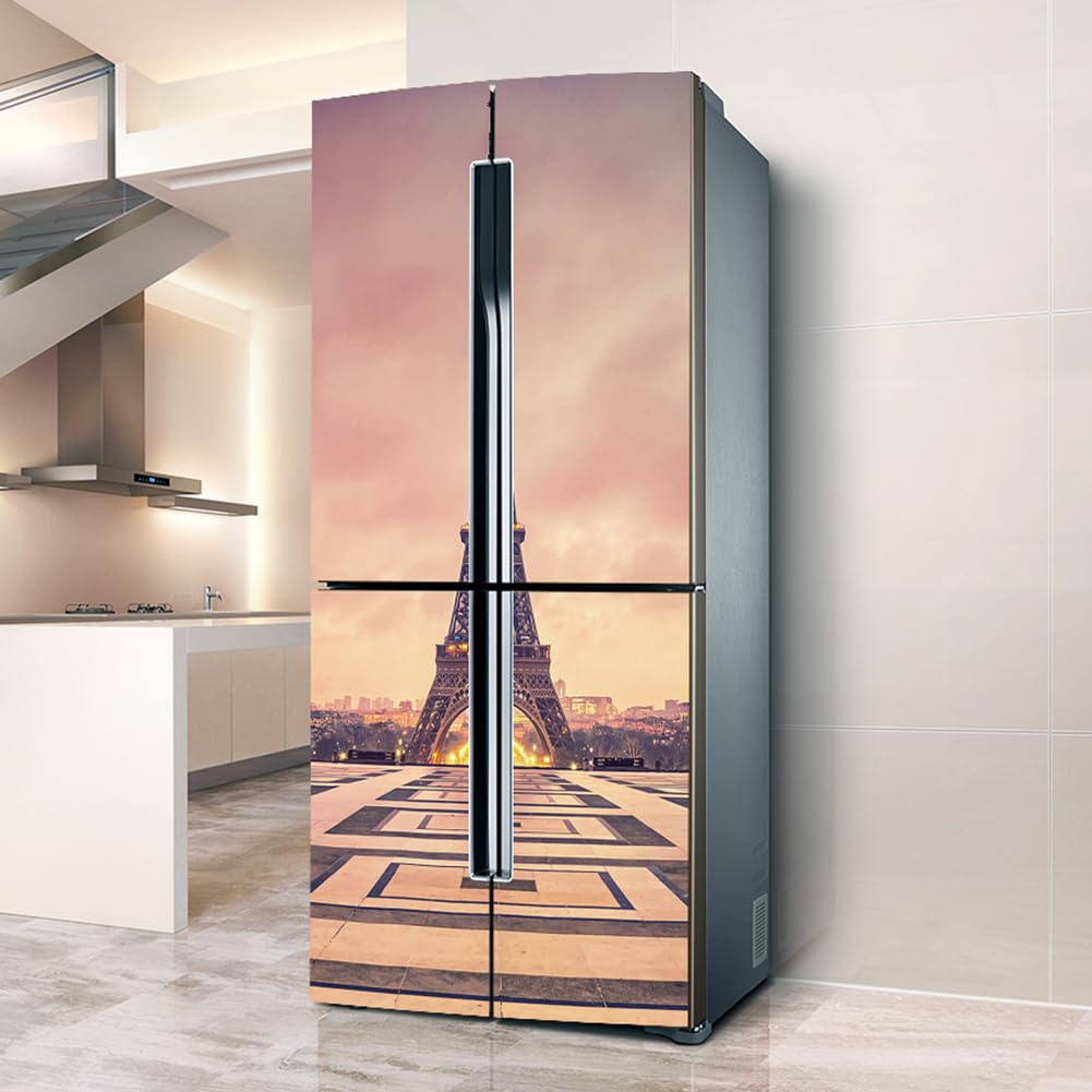 VHcgCGJ Fridge magnet, Full Covering, Freezer Skins Wall Stickers for Kitchen Decal, Paris Eiffel Tower View(L: 100x180 cm)