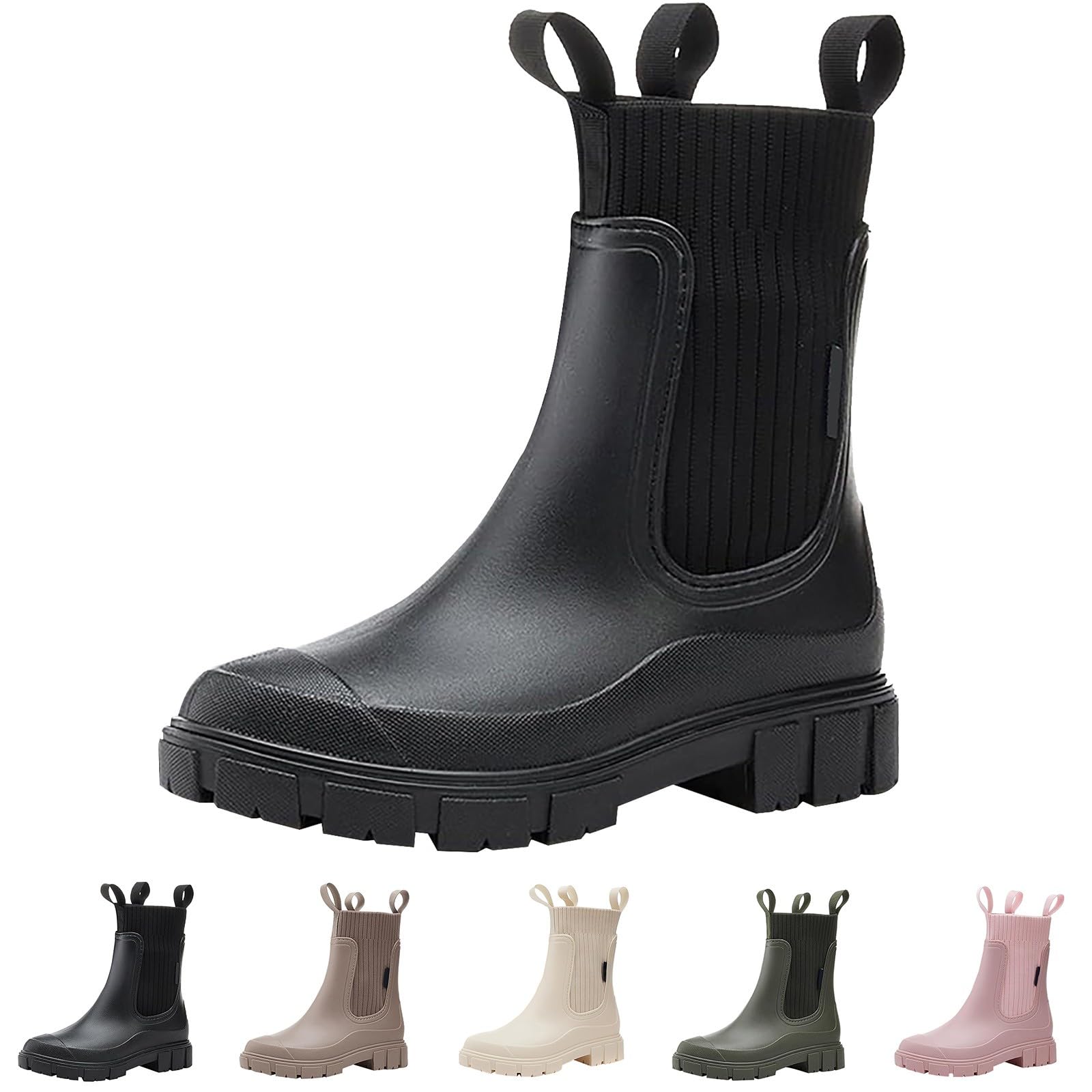 Generisch Botines de media altura para mujer, color negro, ligeros, para camping, pesca, color liso, media bota, viajes, botas de goma