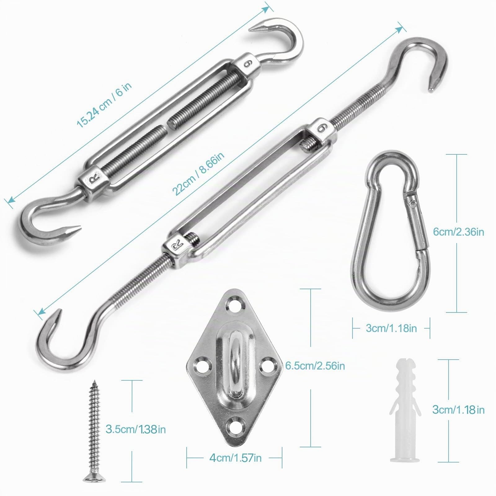 HOMPER M6 Kit de Fixation pour auvent en Acier Inoxydable Robuste pour Triangle et carré, rectangulaire, Accessoires de Fixation de Voile d'ombrage