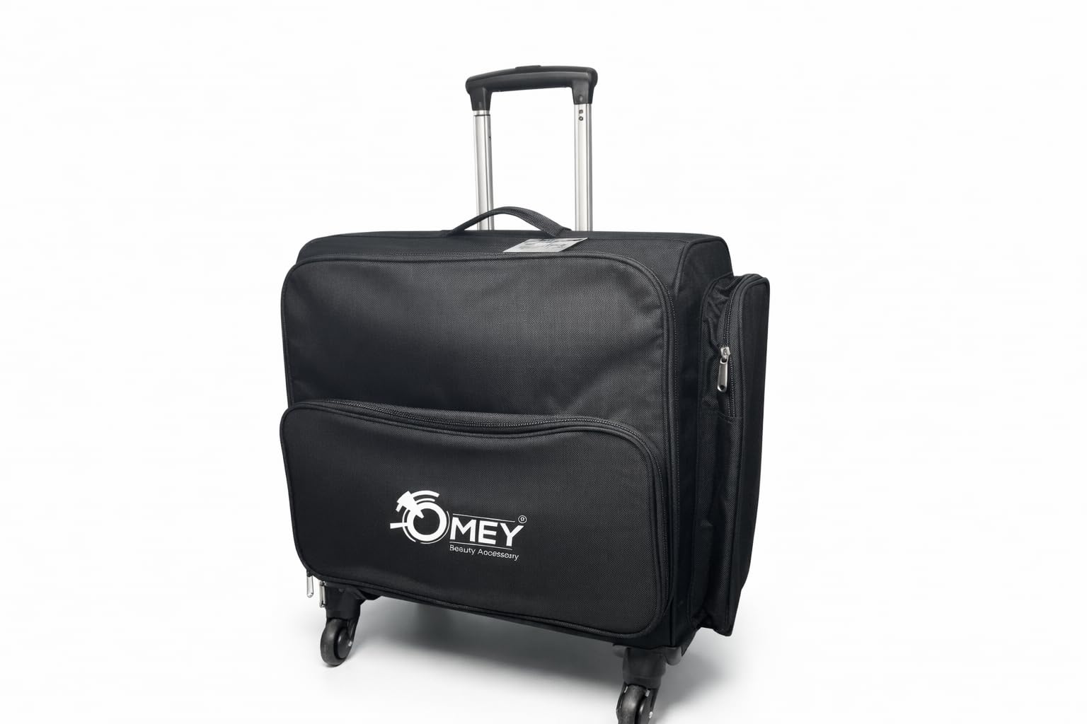 OMEY Professional Rolling Makeup Case, Soft Sided Make Up Train Case, Travel Organizer Portable with Wheel for Makeup Artist Cosmetology Nail Technician Hair Stylist Supplies
