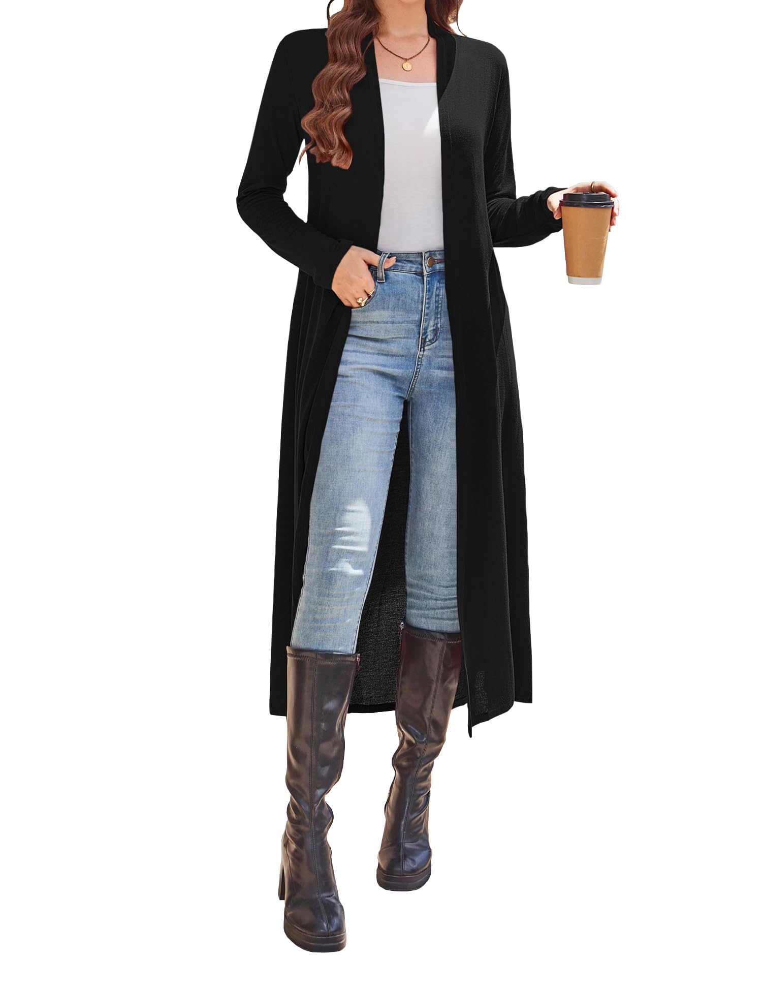 Newchoice Womens Long Cardigans with Pockets Knit Open Front Floor Length Cardigan Sweaters Lightweight Long Sleeve Dusters