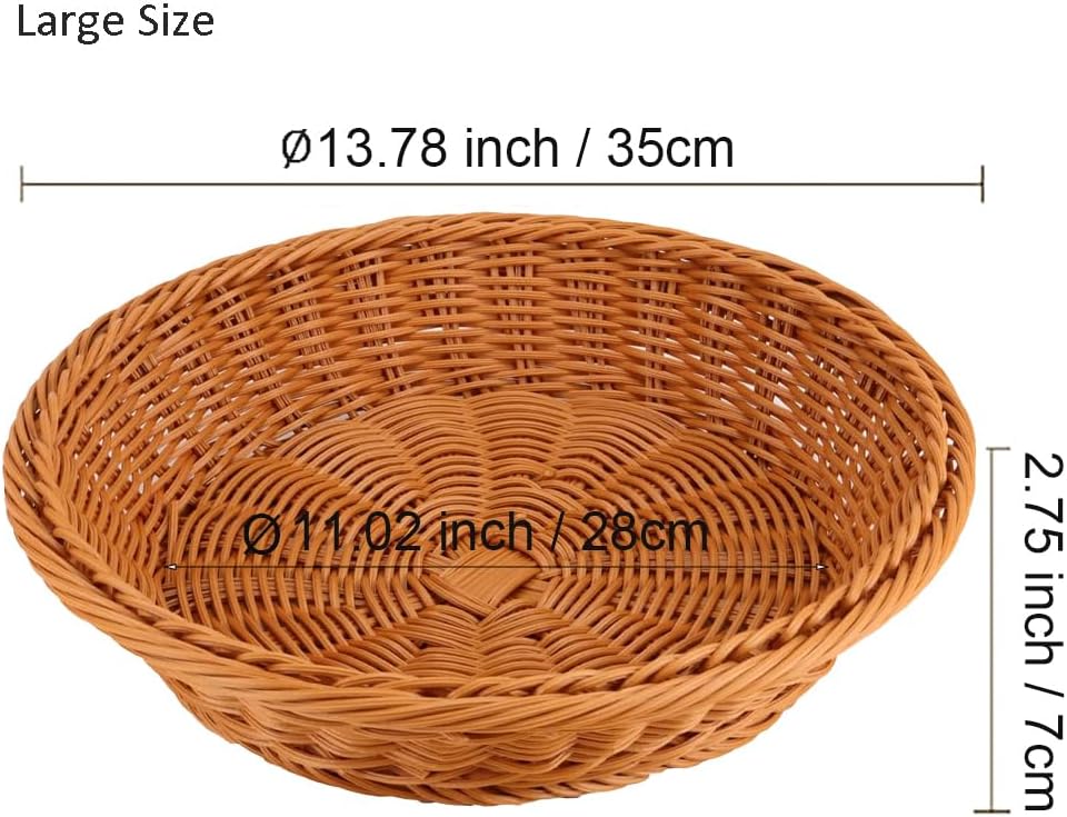 RT&BS 2pcs Large Round Wicker Bread Basket, Round Wicker Fruit Basket, Easter Baskets, Reusable Handwoven Serving Baskets for Kitchen, Store, Restaurant, Outdoor, Party (Brown, L)