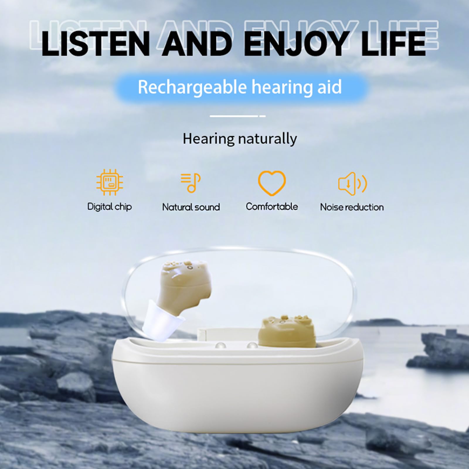 Mini dispositivo audio invisibile per adulti e anziani, dispositivo audio ricaricabile con custodia di ricarica, design invisibile in-ear, potenziatore vocale, vestibilità comoda (bianco)