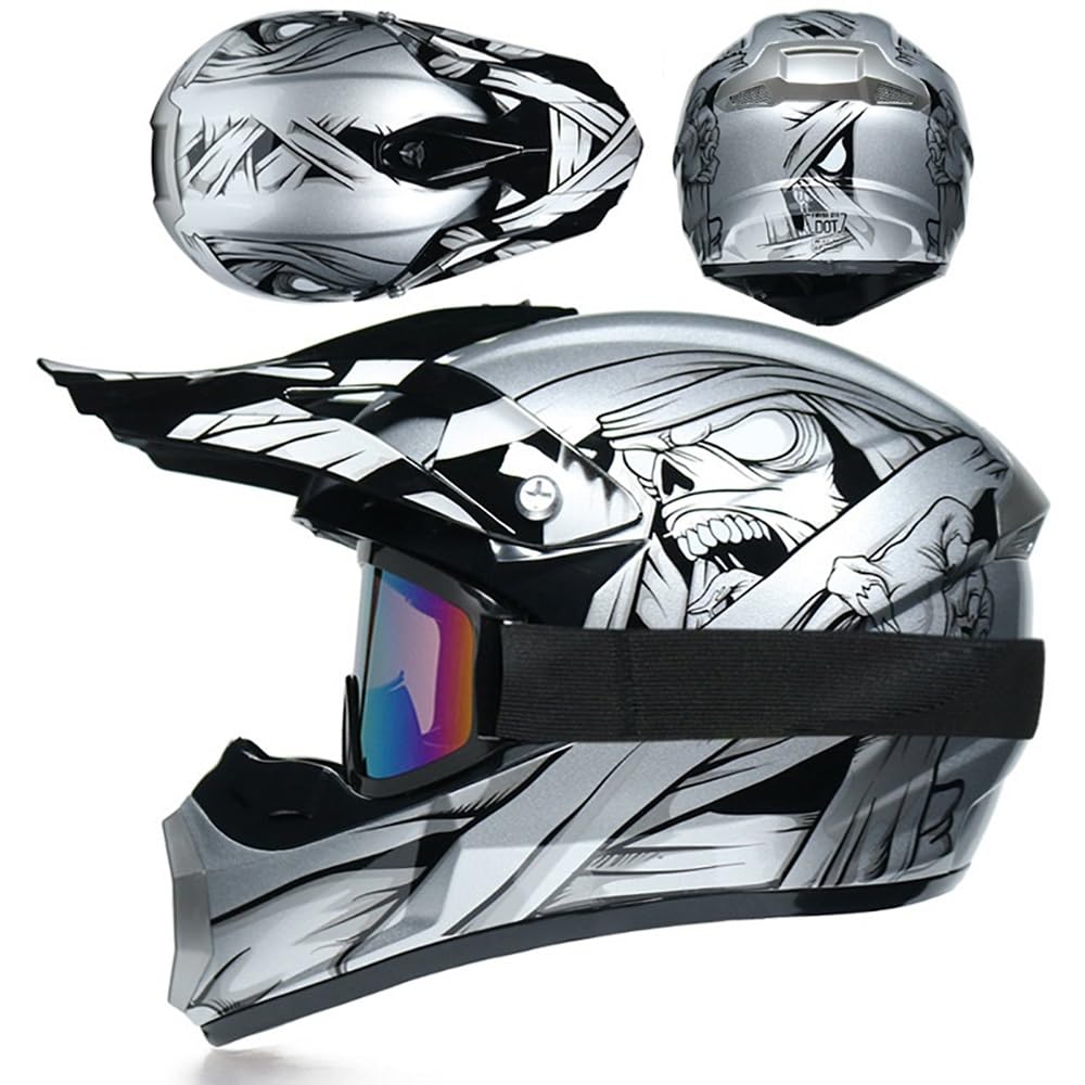Integrale MTB Casco da Motocross, Gioventù Bambini Fuori Strada Moto ATV Schianto Casco, Discesa Dirt Bike MX Quad Bici Gare di Enduro Casco, con Occhiali Guanti Maschera