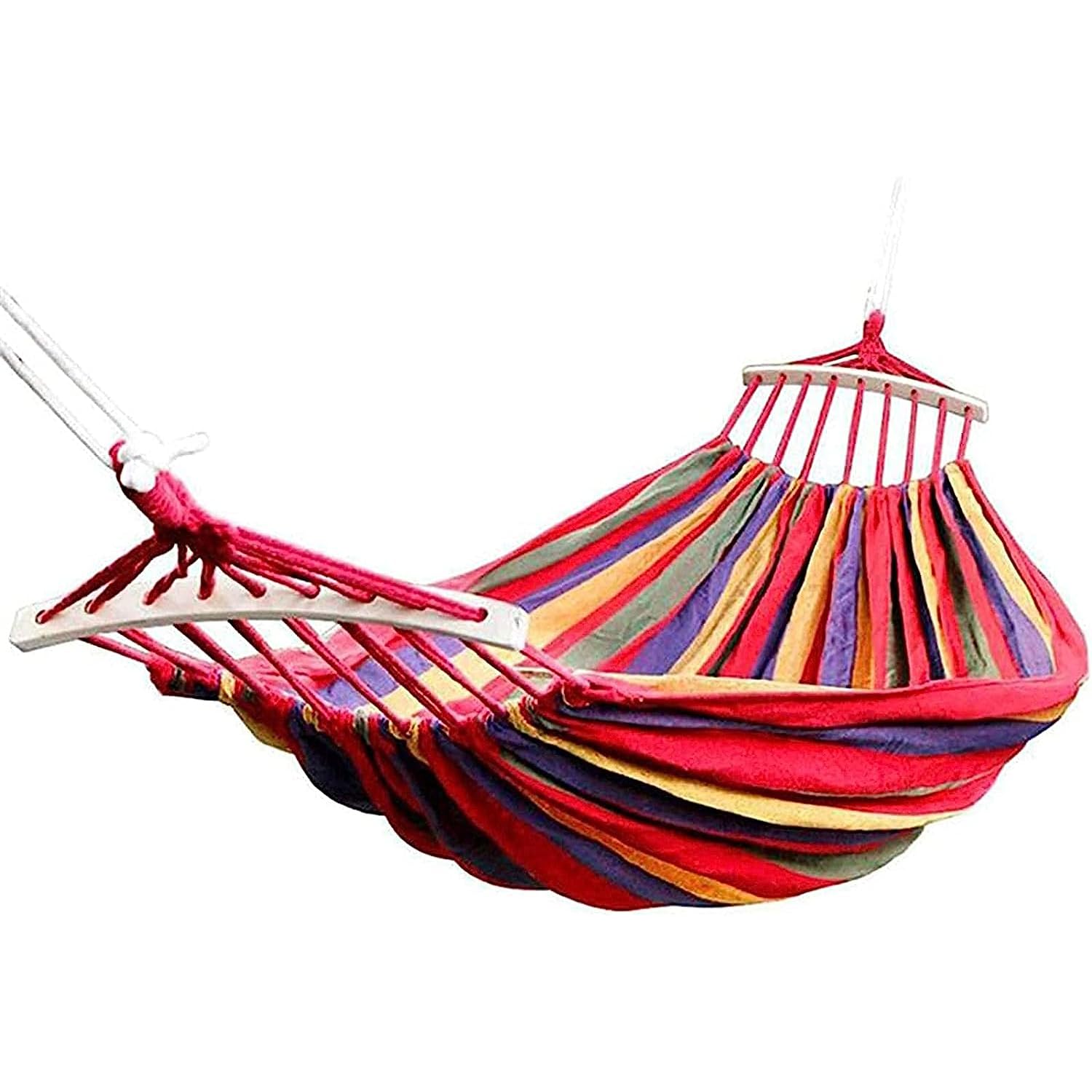 TheDogTagCo Canvas Camping Hammock with Wooden Spreader Bars & Carry Bag – Heavy Duty Garden Hammock for Outdoor, Backyard, Travel & Beach Use (Single)
