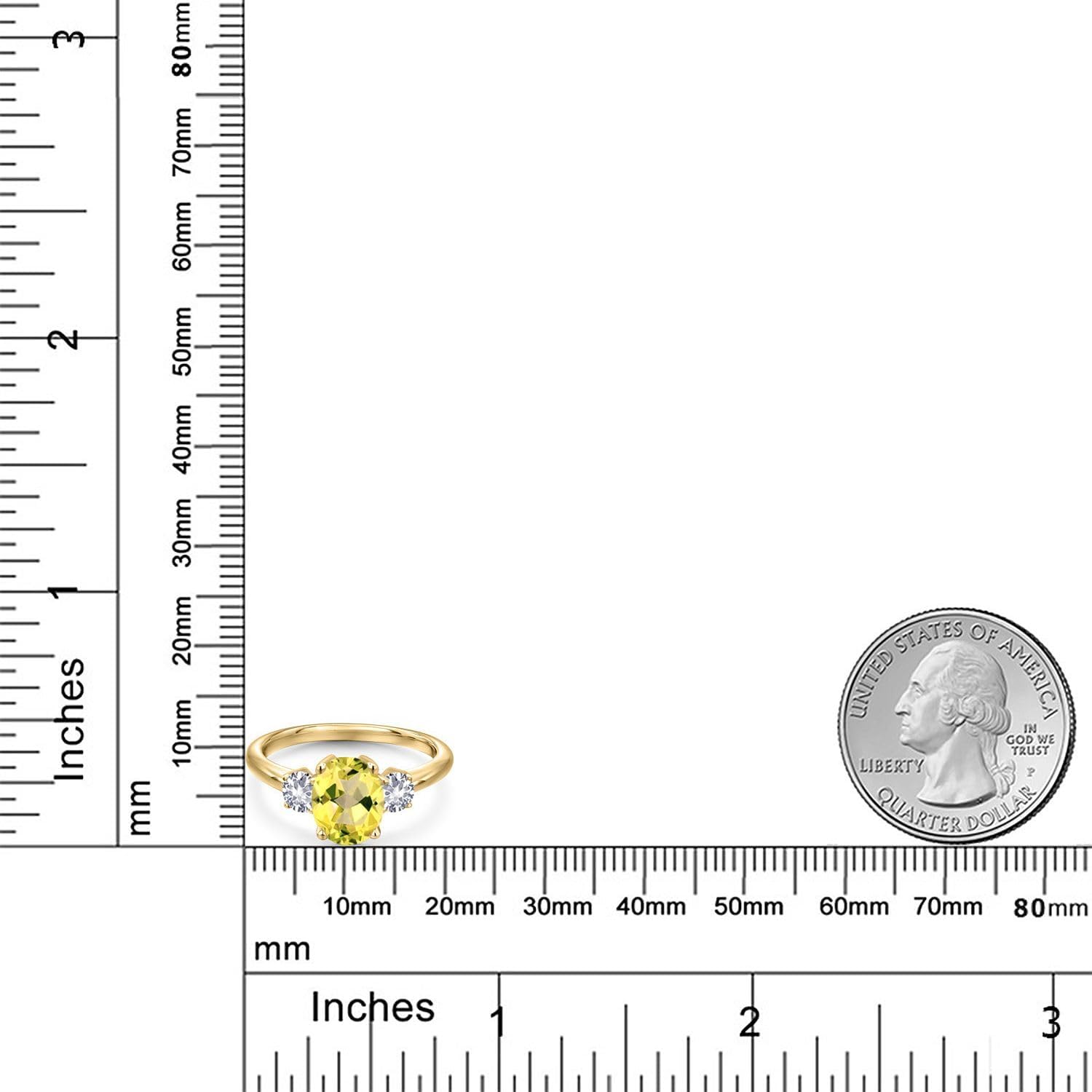 Gem Stone King 10K Yellow Gold Canary Mystic Topaz and White Created Sapphire 3-Stone Engagement Ring For Women | 2.50 Cttw | Oval 9X7MM | Gemstone November Birthstone - Image 6