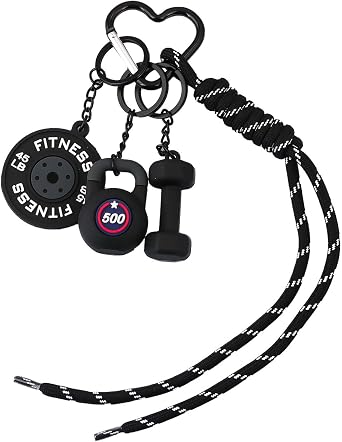 FunBoat Gym Keychain Gift Set with Rope Bag Charm - Mini Dumbbell, Kettlebell & Weight Plate Fitness Gift for Gym Lovers