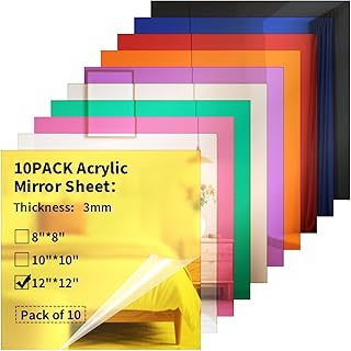 Acrylic Mirror Sheets 1/8 ” Thick - 10 Pack 12 X 12 inch Muliticolored Plexiglass Panels Blanks for Laser Cutting and Engraving for DIY Crafts Projects