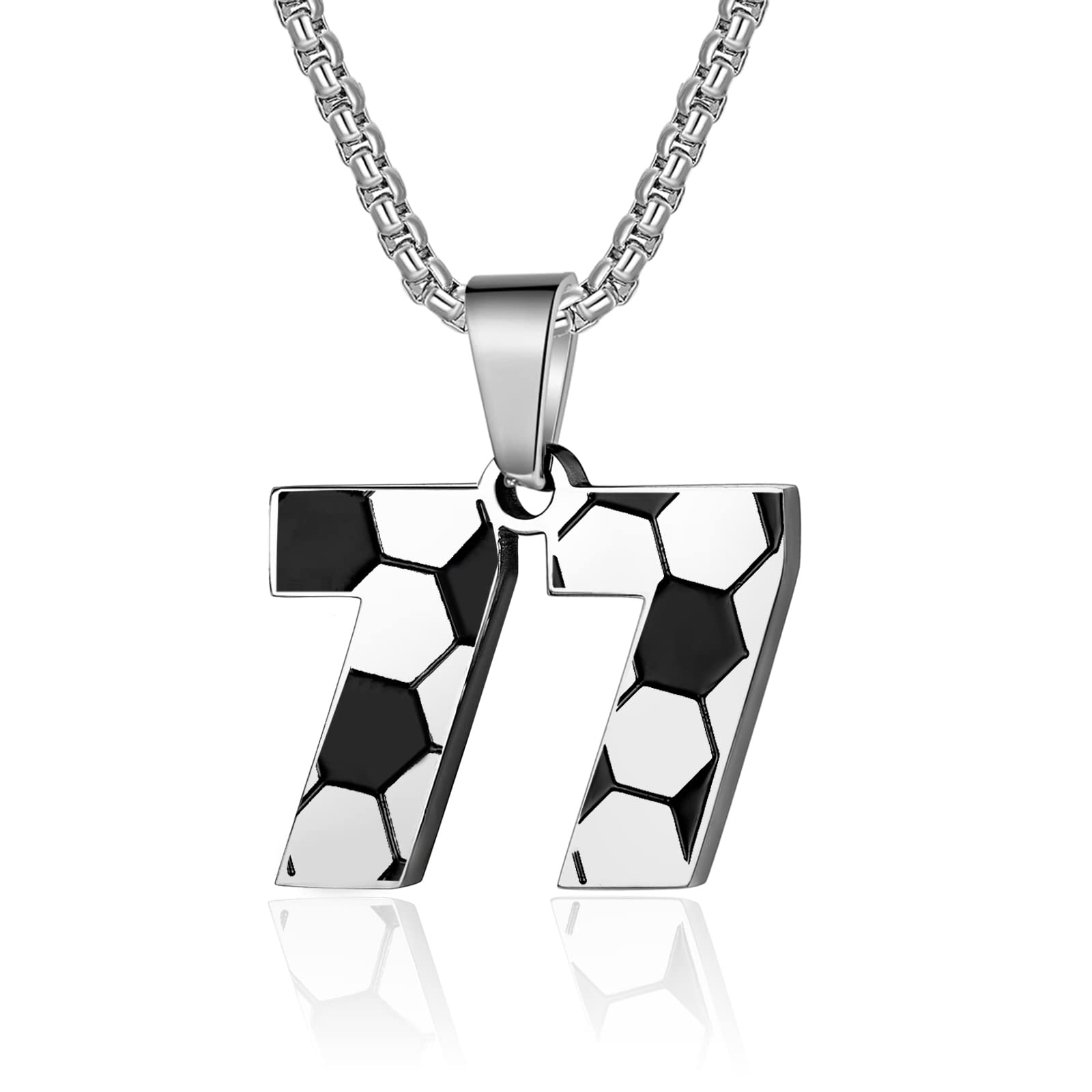 ZRAY Soccer Number Necklace for Men Soccer Charm Pendant Stainless Steel Silver Chain 22+2 inch Personalized Soccer Gift for Men Women