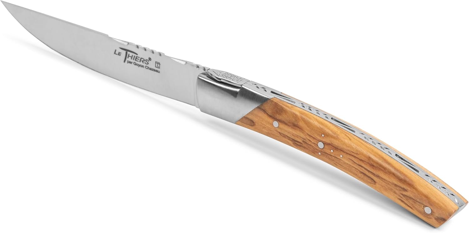 Goyon-Chazeau Set of 4 Pirou Castle Steak Knives with Olive Wood Handles