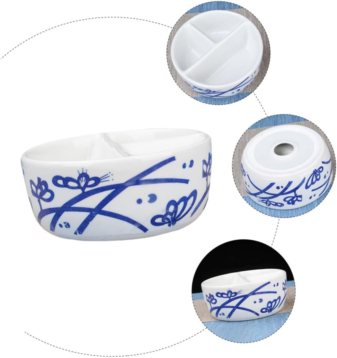 Multifunctional Blue and White Porcelain Ceramic Palette with Brush Washer Compartments 16.5x6.6cm Watercolor Pigment Tray for Artists and Calligraphy Painting