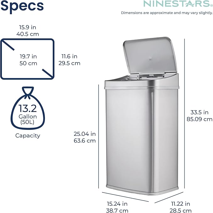 Ninestars Cubo de Basura Automático 13 Galones 50L Acero Inoxidable miniatura 3