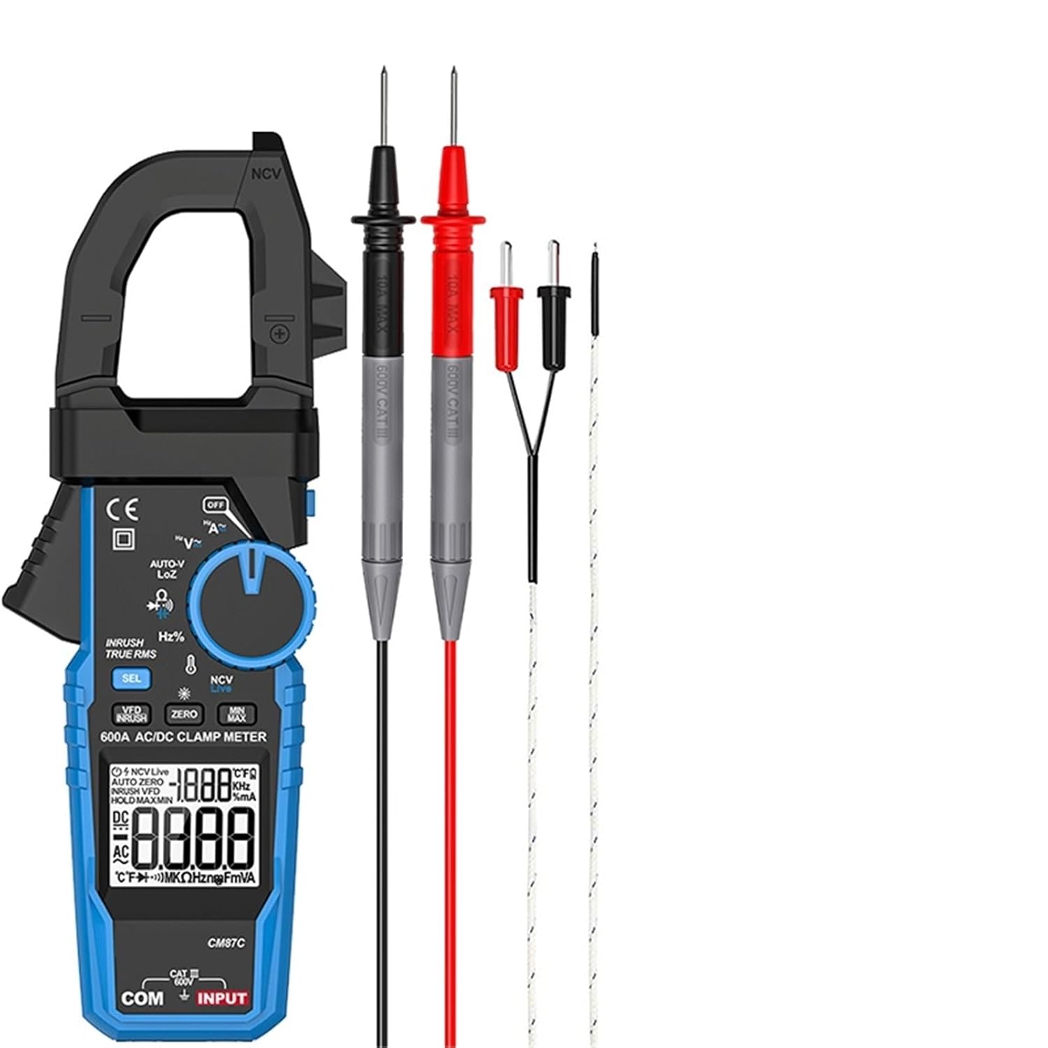 CM87C Digital Clamp Meter AC DC Current Digital Multimeter 600A Amperimetric Clamp Electrician Tools with K Type Probe(CM87C)
