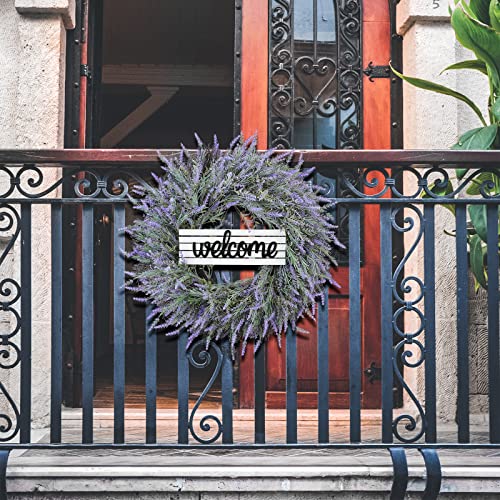 Huadanbor 24" Wreath, Artificial Lavender Wreaths For Front Door, With Welcome Sign Wreath Hanger, For Spring, Summer, Autumn And Winter, Indoors,Outdoors, Corridors, Offices. (Purple) #TOP5