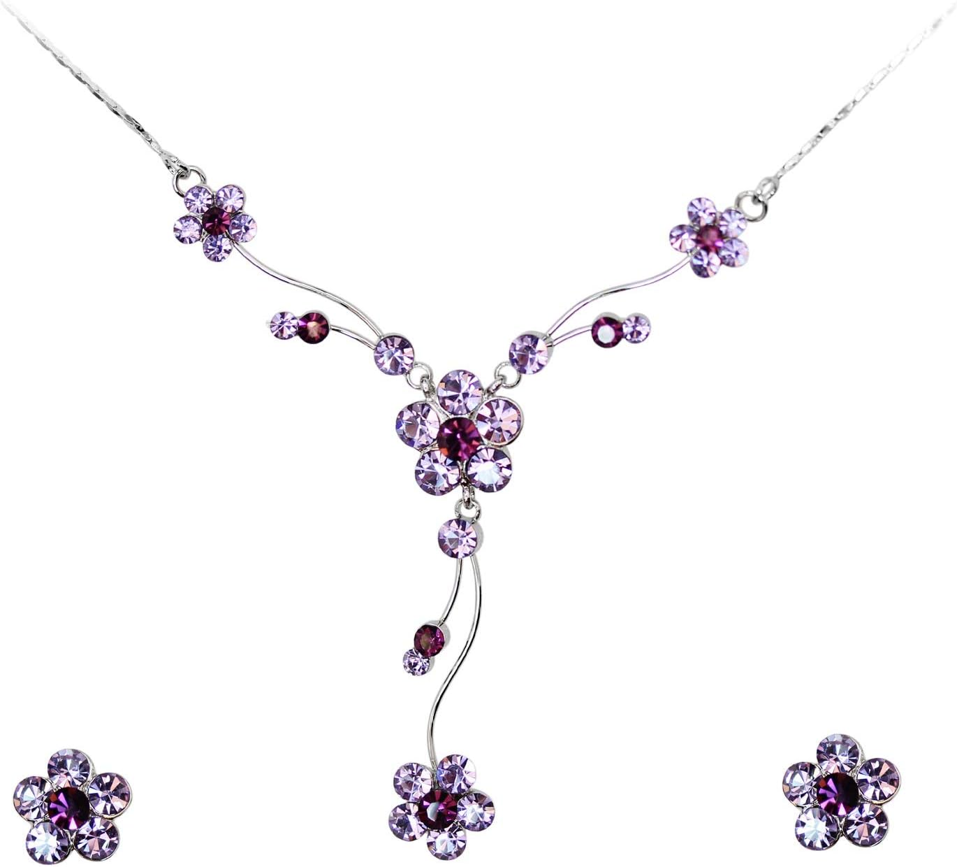 Faship Gorgeous Rhinestone Crystal Floral Necklace Earrings Set
