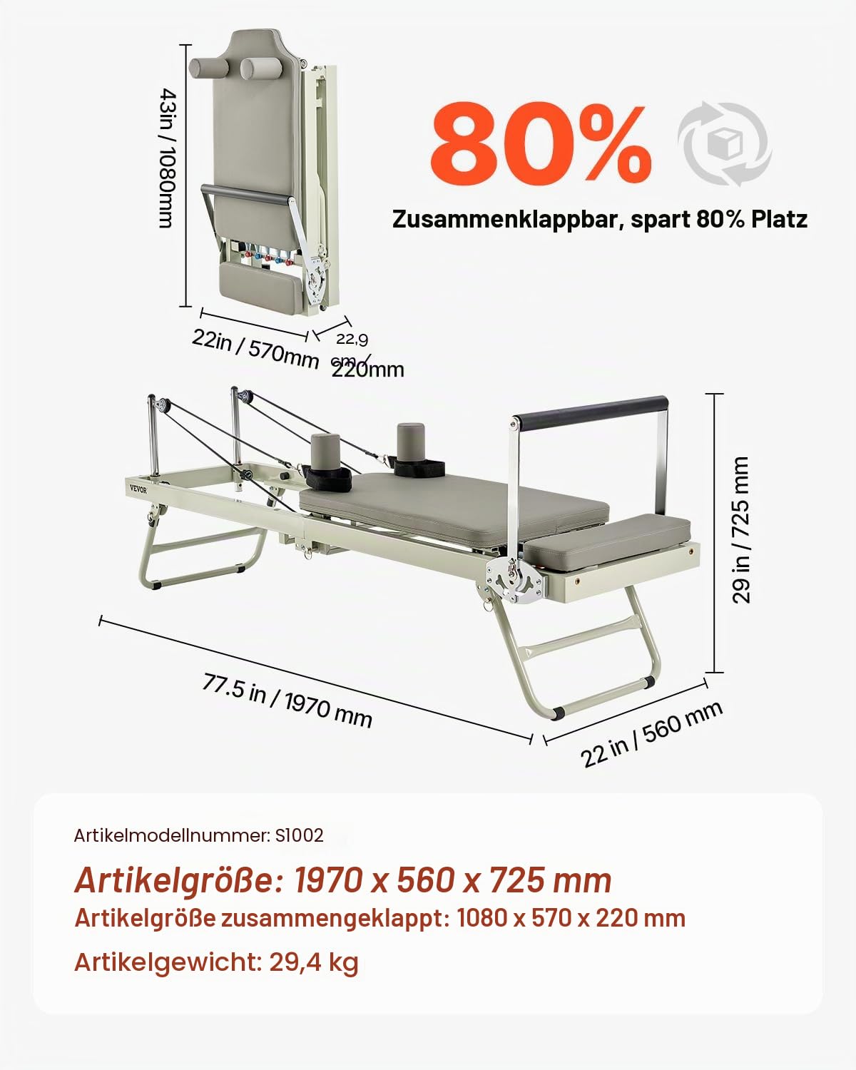 VEVOR Faltbarer Pilates Reformer Trainingsgerät