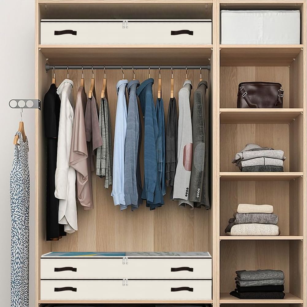 Confezione da 5, 97*50*14cm, Sacchetti di stoccaggio sotto il letto lunghi e stretti per vestiti, biancheria da letto, organizzatore di maglioni, scatola di stoccaggio per abiti da sposa, Beige