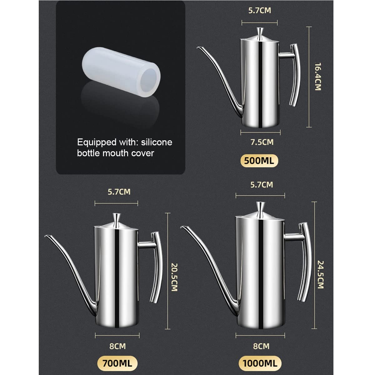 Bottiglia dispenser per olio, in acciaio inox, antigoccia, per cucinare, barbecue, friggere, cuocere al forno, uso in cucina, 500 ml