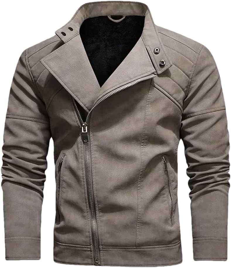 Chaqueta de Cuero para Hombres Fashion Stand Collar Slim Fit Coat Cubo de Cremallera Outumn Winter Warm Faux Leather, Negro, S