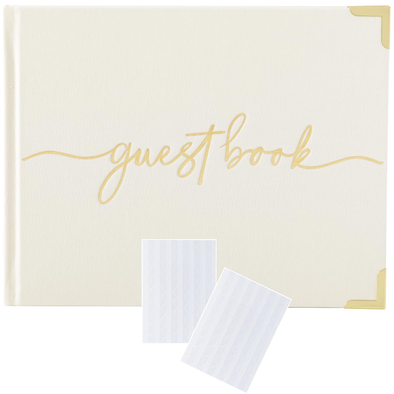 Olive & Lark Wedding Guest Book Linen with Sign Card and Photo Corner Stickers, Polaroid Wedding Guest Book for Wedding Reception or Birthday Guest Book for Party, Great Guestbook Wedding, Cream