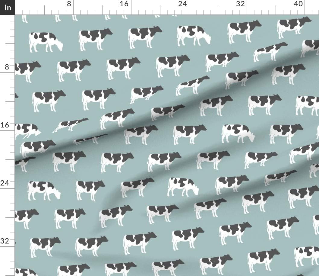 Spoonflower Fabric - Cows Dusty Blue Farm Animals Cow Kitchen Cottage Printed on Petal Signature Cotton Fabric by The Yard - Sewing Quilting Apparel Crafts Decor