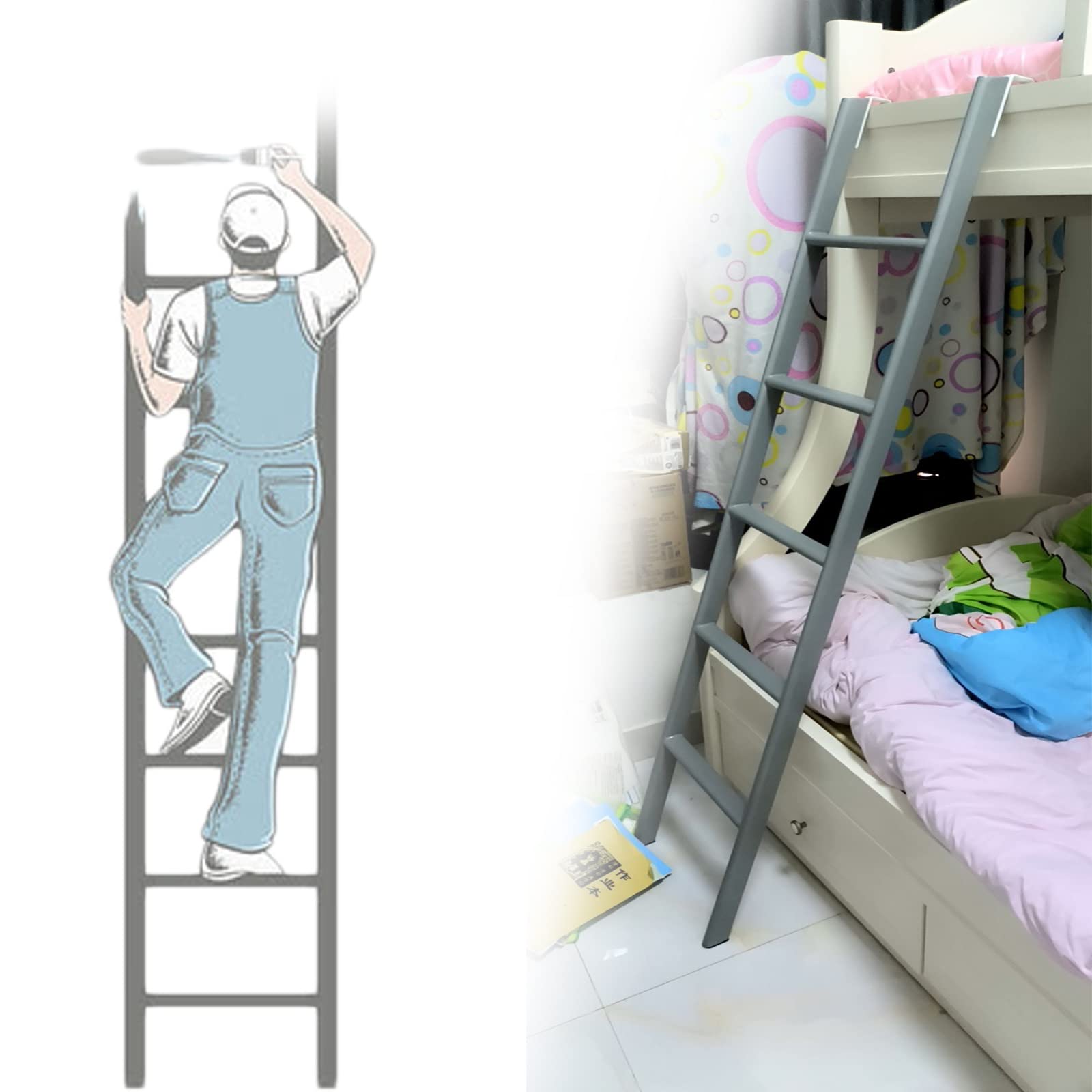 Escalera Plateada para literas de remolques y autocaravanas, 63" (160 cm), para Cama Alta, Ideal para niños, Adultos y Personas Mayores. Ayuda para Subir a Camas Dobles con Acceso Lateral.