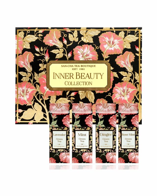 Image of Sancha Tea Boutique, Inner Beauty Collection | Luxury Green Tea Gift Box with Rose, Mint, Ginger & Lavender | Floral Hamper Variety Pack | Ideal Gift for Festivals & Celebrations