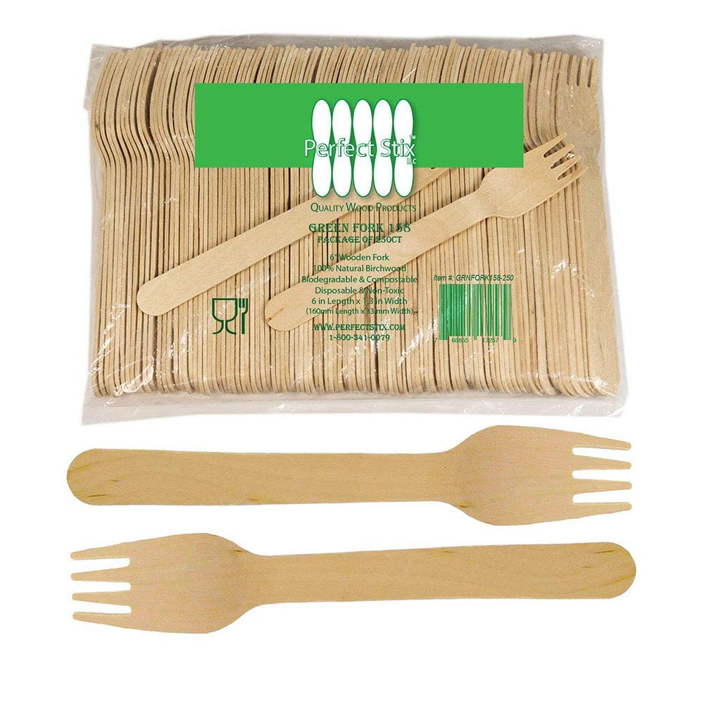 Perfect Stix Green Fork 158250ct Disposable Wooden Forks (Pack of 250