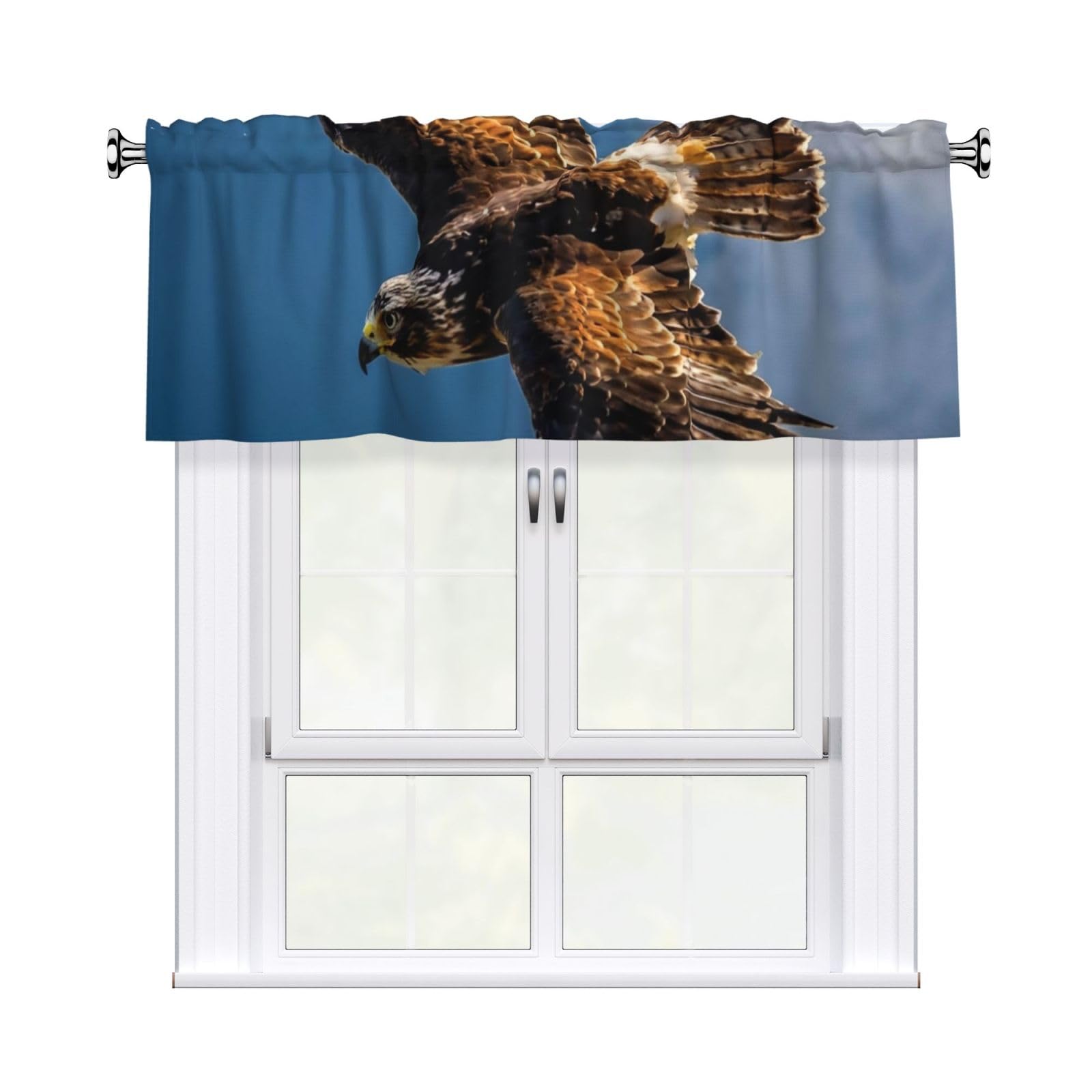 HJKJKKJ Window Valance 137x 46 CM Kitchen Curtains Eagle Valances for Windows Vintage Short Window Curtains Farmhouse Rod Pocket Decorative Curtain Valance for Bedroom Bathroom