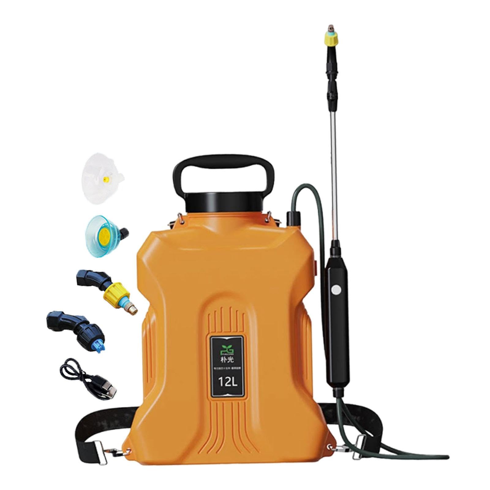 Perfeclan Pulverizador Eléctrico de Jardín, Pulverizador de Agua de 12 litros, Profesional, Recargable, Multiusos, con Lanza Retráctil, para La, Naranja