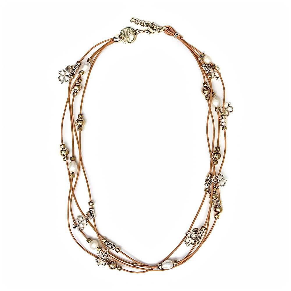 Gem Stone King 12 Inch Brown Leather Wrap Bracelet/Necklace for Women with White Cultured Freshwater Pearls, pearl, no stone