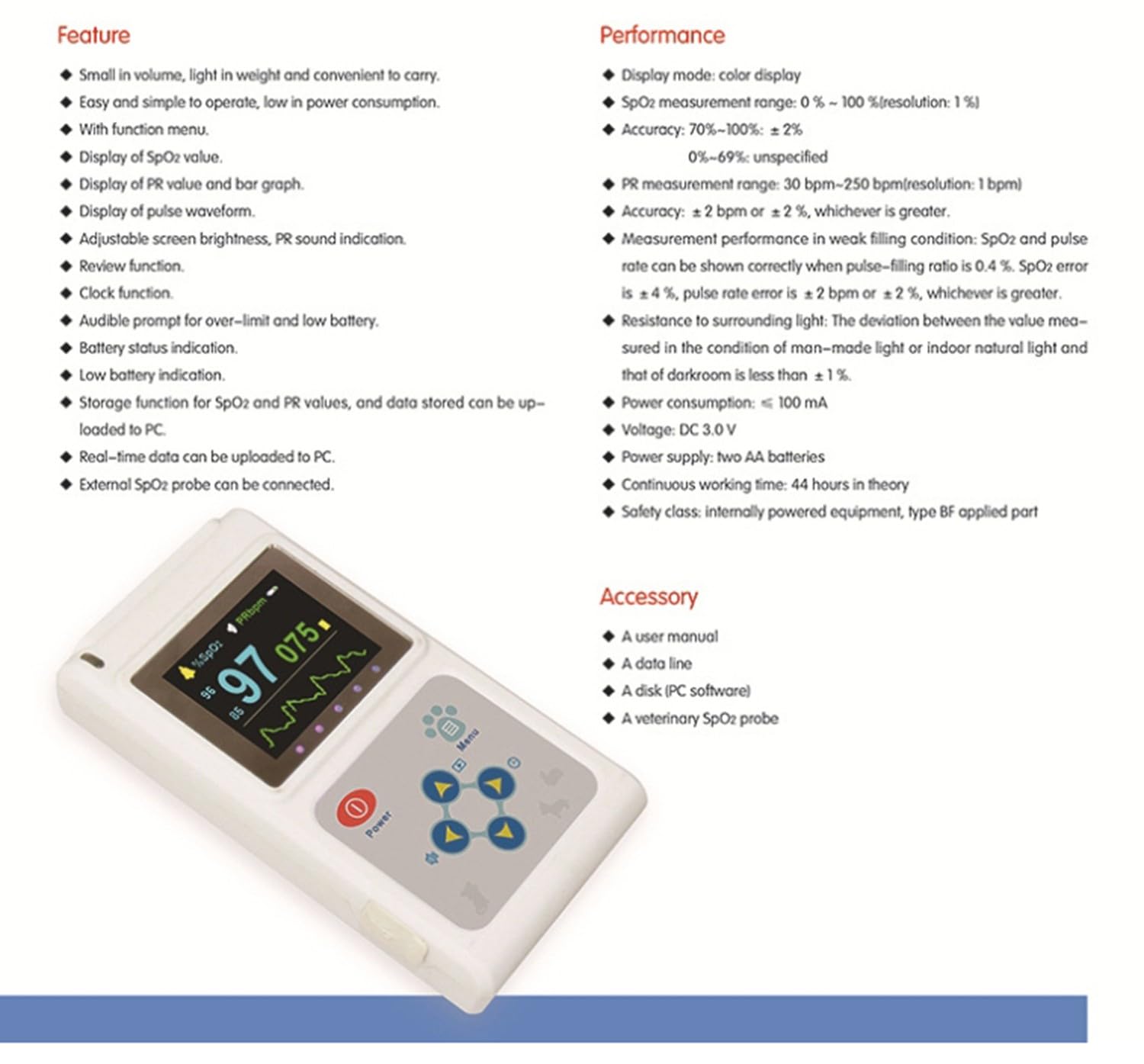BLUEZY Tragbares Veterinär-Pulsfrequenzmessgerät, Veterinär-Pulsoximeter Mit Sonde Und USB-Kabel, Speicher- Und Wiedergabefunktion, Pulsfrequenzmessgerät Für Katzen/Hunde, Für Zuhause