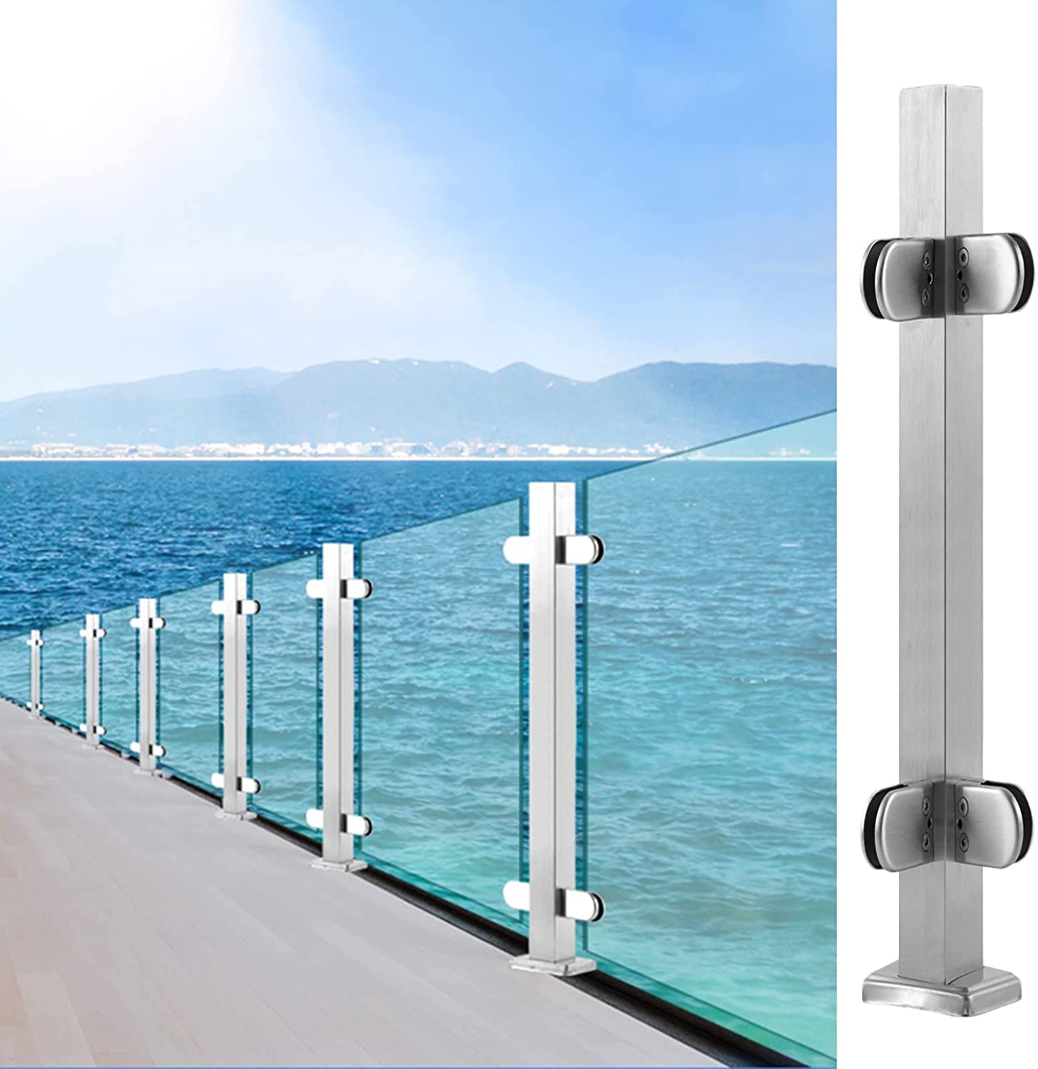 Poteau de balustrade en verre en acier inoxydable carré argenté pour garde-corps extérieur