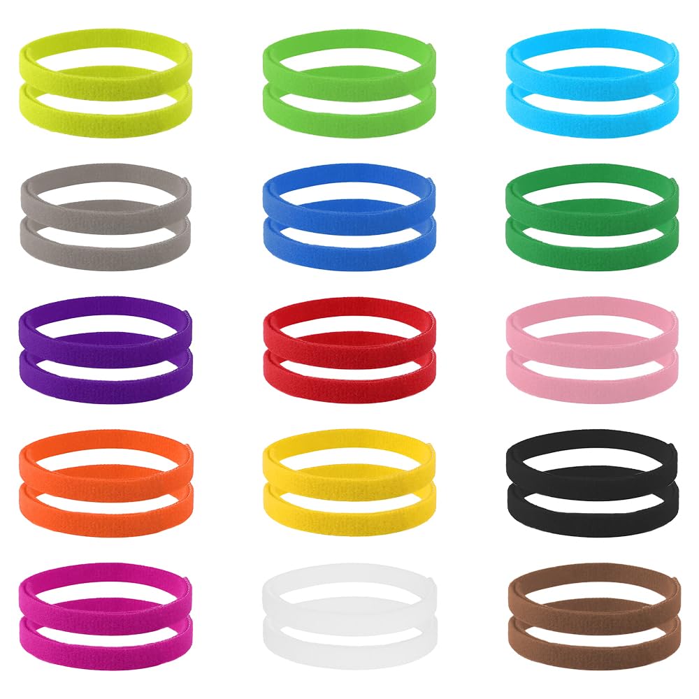 LBEWXAU 30 Pcs Identification Collars, Nylon Material Double-Sided Soft Fastening Adjustable Id Bands for Neck Rings, Whelping Litter, Newborn Puppies, Kittens, Small Pets(15 Color)