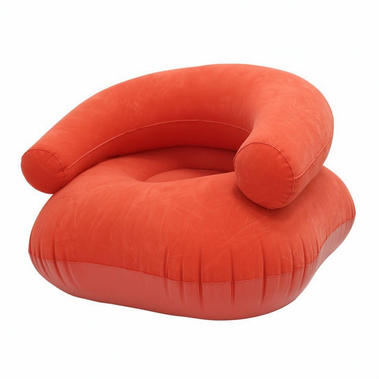 Flocked Inflatable Sofa with Armrests Comfortable Inflatable Sofa Seat Cozy Inflatable Chair Portable for Students, Guests, Campers, Dorm Room, Camping, Patio, Orange Red-image-8